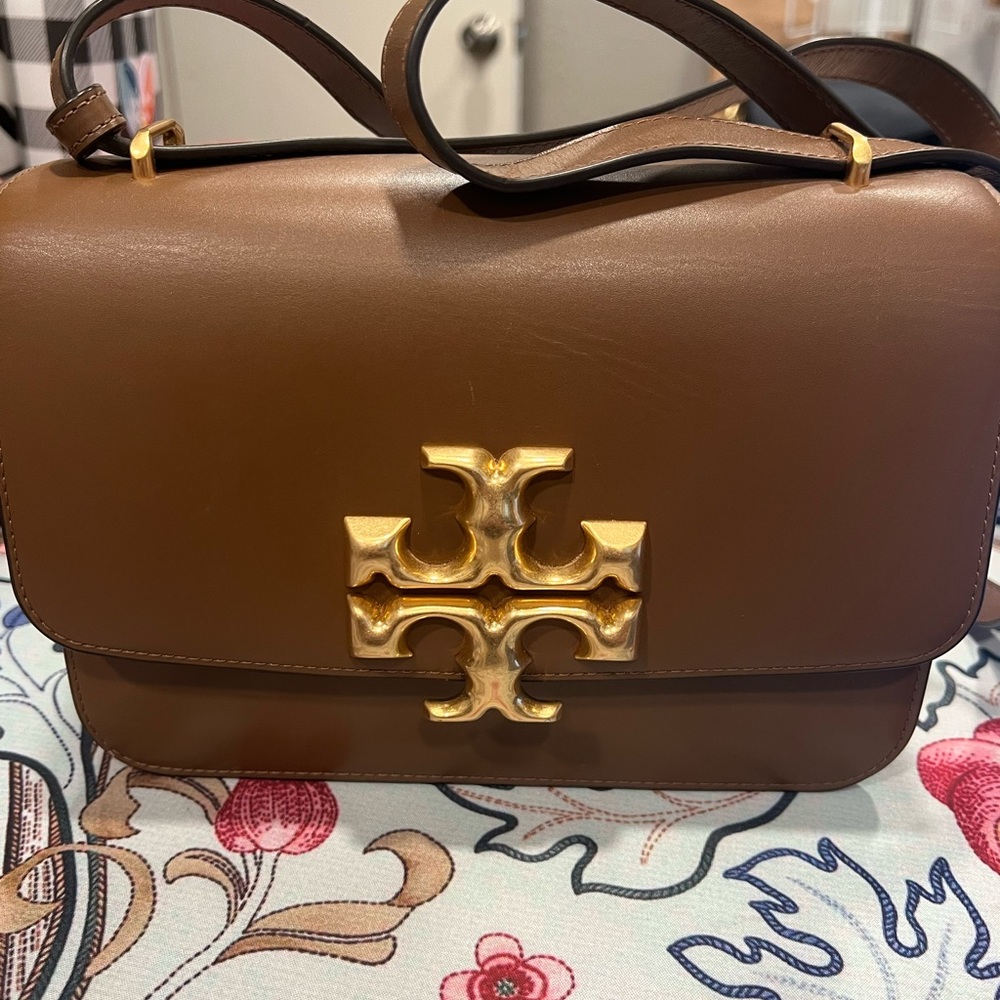 Tory Burch Brown Crossbody Bag with Gold Logo - Larger Eleanor Bag